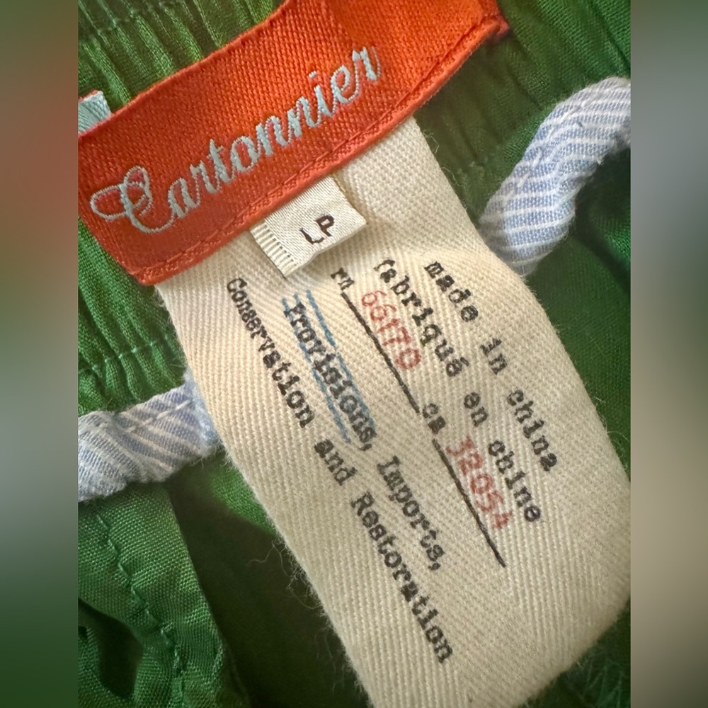 Anthropologie Cartonnier Green Linen Blend Cropped Pull On Pants Size LP - Picture 6 of 11